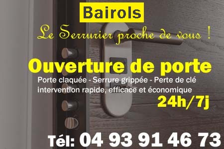 Ouverture de porte Bairols - Porte claquée Bairols - Porte fermée Bairols - serrure bloquée Bairols - serrure grippée Bairols