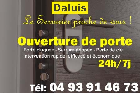 Ouverture de porte Daluis - Porte claquée Daluis - Porte fermée Daluis - serrure bloquée Daluis - serrure grippée Daluis