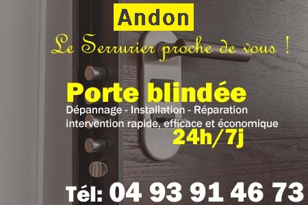 Porte blindée Andon - Porte blindee Andon - Blindage de porte Andon - Bloc porte Andon